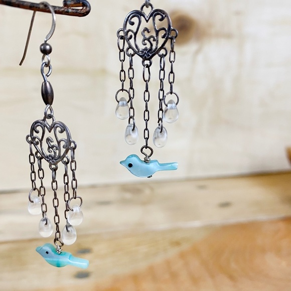 Sterling Silver Bluebird‎ Earrings  Chandelier Birds - Picture 2 of 3